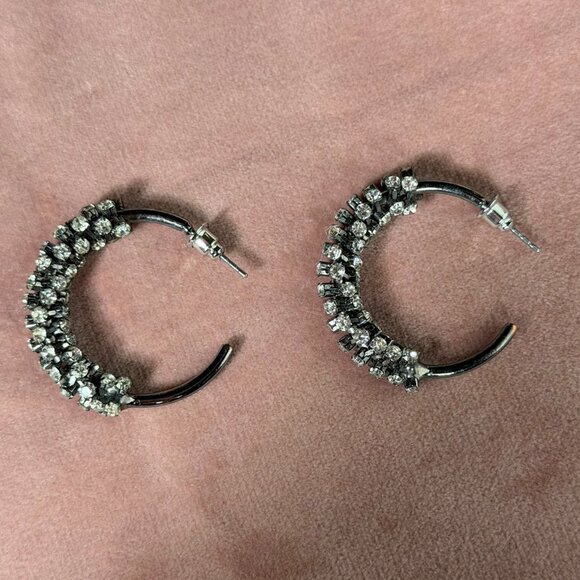 Gun Metal Crystal Hoop Earrings — Sparkle Glam! - Picture 6 of 6